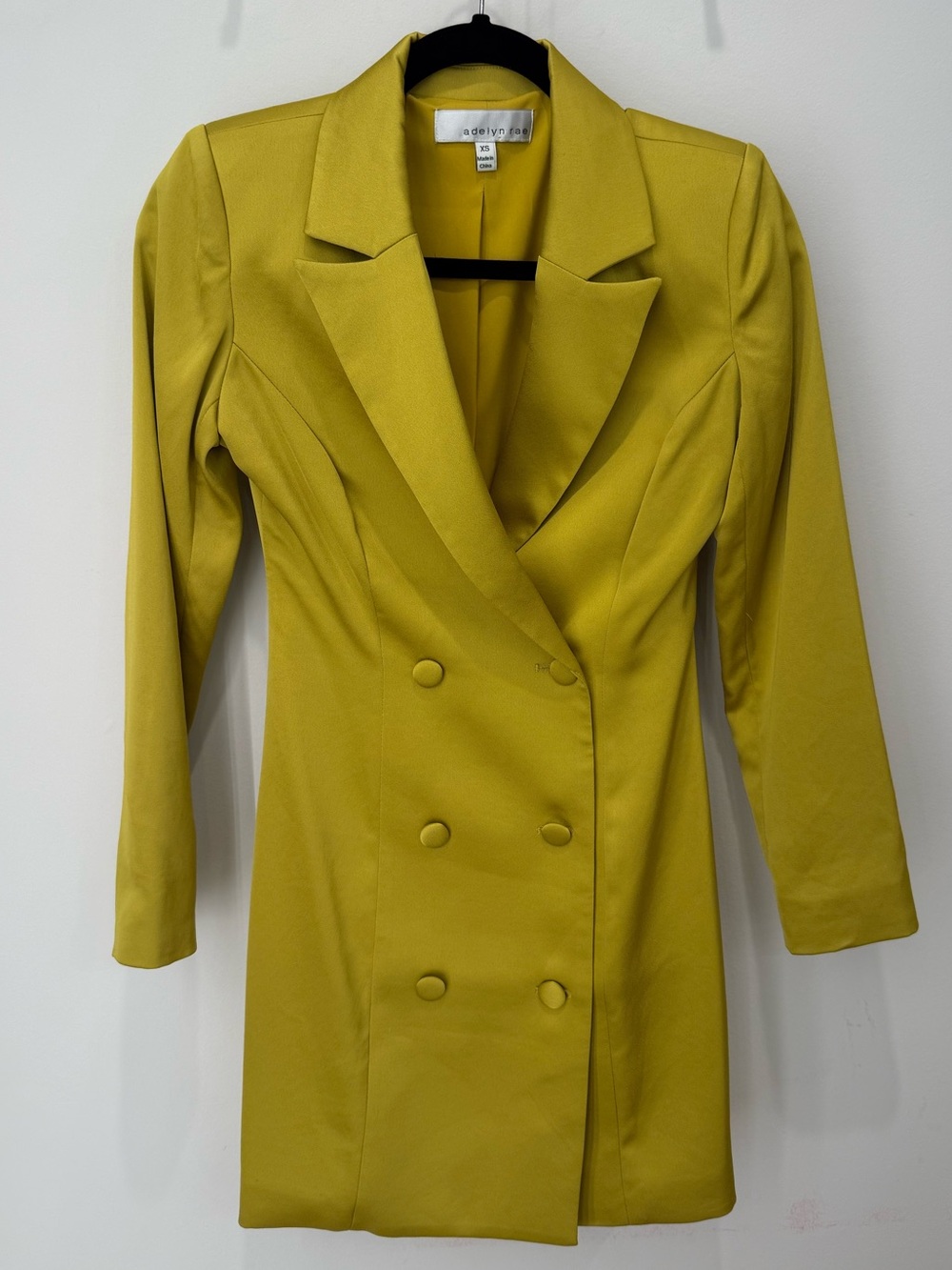 Adelyn Rae Chartreuse Satin Double Breasted Blazer Mini Dress XS